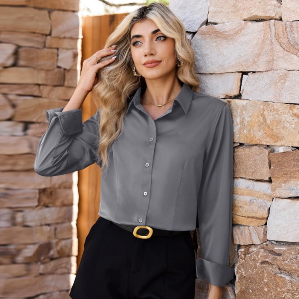 Women’s Long Sleeve Satin Blouses Top